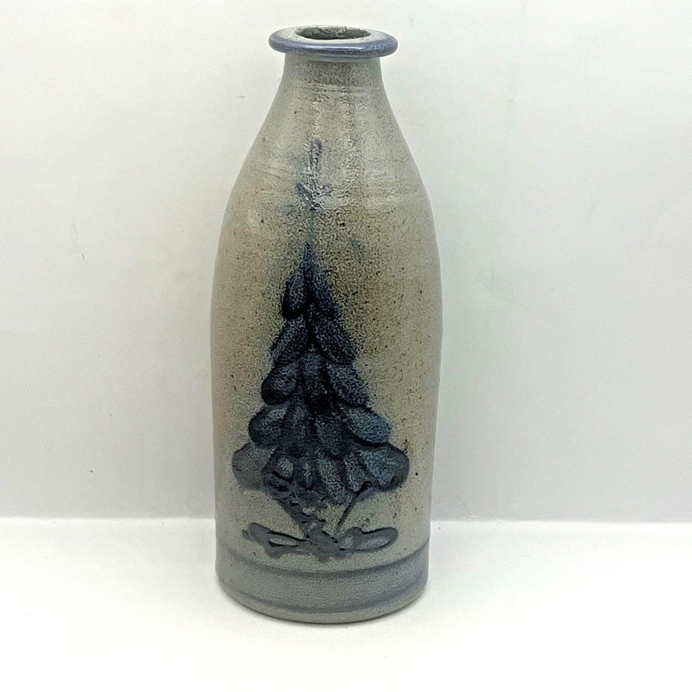 Rowe Pottery Works 1991 Salt Glaze Pine Tree Bottle Vase Cambridge Wisconsin
